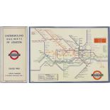 1934 London Underground 'Railways of London' POCKET MAP. An early H C Beck diagrammatic card map