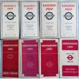 Quantity (8) of 1930s/40s London Underground diagrammatic card POCKET MAPS by Beck and Schleger.