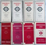 Quantity (8) of 1930s/40s London Underground diagrammatic card POCKET MAPS by Beck and Schleger.