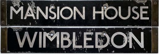 London Underground Q/CO/CP Stock enamel CAB DESTINATION PLATE for Mansion House / Wimbledon on the