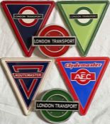 Selection (6) of Routemaster plastic GRILLE BADGES comprising original examples for 1965-on red RM/