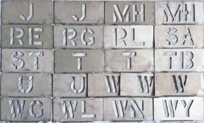 Large quantity (21) of London Transport bus garage STENCIL PLATES comprising examples from J (