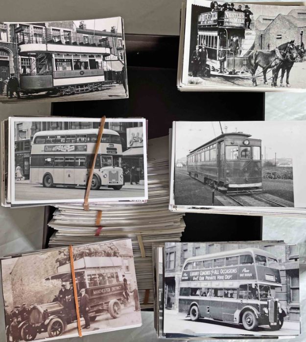 From the David Harvey Photographic Archive: a box of c750 b&w, postcard-size PHOTOGRAPHS of bus &