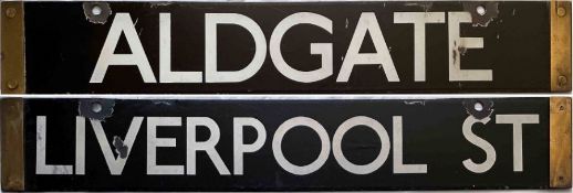 London Underground O/P/Q-Stock enamel CAB DESTINATION PLATE 'Aldgate / Liverpool St' from the
