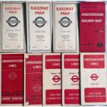 Quantity (9) of 1930s/40s London Underground diagrammatic card POCKET MAPS by Beck and Schleger.