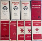 Quantity (9) of 1930s/40s London Underground diagrammatic card POCKET MAPS by Beck and Schleger.