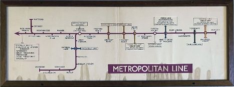 1951 London Underground Metropolitan Line CAR DIAGRAM from compartment stock, mounted and glazed