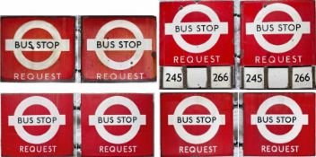 Selection (4) of London Transport enamel BUS STOP FLAGS (Request type). 3 are the basic type - one