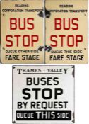 Pair of Reading area enamel BUS STOP FLAGS comprising a double-sided example from Reading