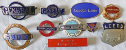 Selection (10) of CAP & LAPEL BADGES comprising 2 x London 'General', 2 x London Underground, London