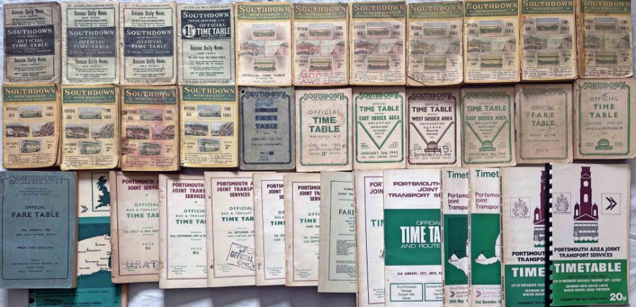 Large quantity (36) of 1920s onwards bus TIMETABLE & FARETABLE BOOKLETS comprising 22 x Southdown