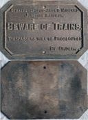 Stratford-upon-Avon and Midland Junction Railway cast-iron SIGN' Beware of Trains. Trespassers