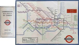 1933 London Underground H C Beck diagrammatic, card POCKET MAP from the first-year series titled '