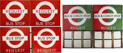 Trio of London Transport double-sided, enamel BUS STOP FLAGS, all are the hollow, 'boat' -style