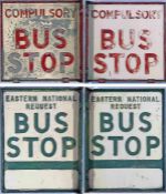 Pair of 1950s Eastern National double-sided, cast-alloy BUS STOP FLAGS, one compulsory and one