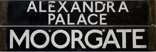 London Underground 1938-Tube Stock enamel CAB DESTINATION PLATE for Alexandra Palace / Moorgate on