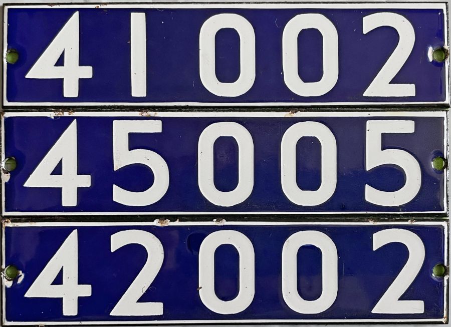 Set (3) of London Underground 1956 Prototype Tube Stock enamel CAR NUMBERPLATES from 3-car unit