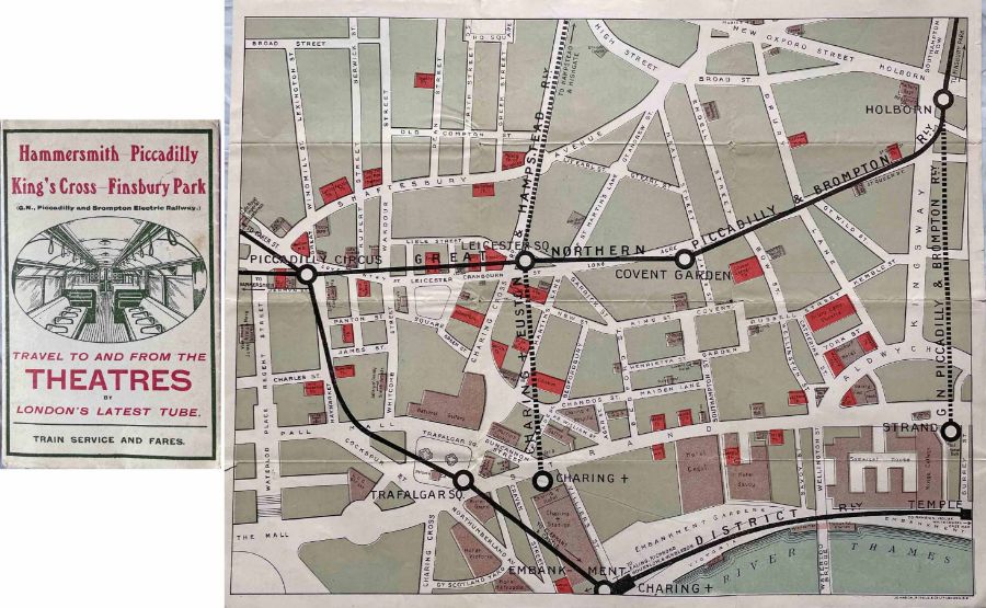 c1906/07 London Underground POCKET MAP -Great Northern, Piccadilly & Brompton Railway ''Travel to