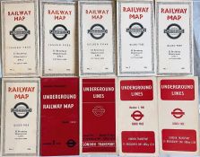 Quantity (10) of 1930s/40s London Underground diagrammatic card POCKET MAPS by Beck and Schleger.