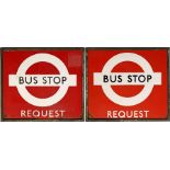 1940s/50s London Transport enamel BUS STOP FLAG, the 'request' version. Double-sided with two enamel