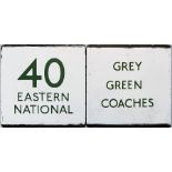 Pair of London Transport bus/coach stop enamel E-PLATES comprising 40 Eastern National and Grey
