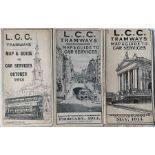 Selection (3) of LCC Tramways MAPS & GUIDES TO CAR SERVICES comprising the issues dated October