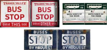 Selection (3) of double-sided BUS STOP FLAGS comprising enamel examples from Thames Valley (