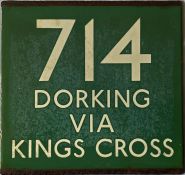 London Transport coach stop enamel E-PLATE for Green Line route 714 destinated Dorking via Kings