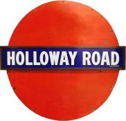 c1908 London Underground 'Bar & Circle' enamel PLATFORM SIGN' from Holloway Road on the then Great