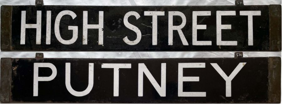 London Underground Q-Stock enamel DESTINATION PLATE for High Street [Kensington] / Putney on the