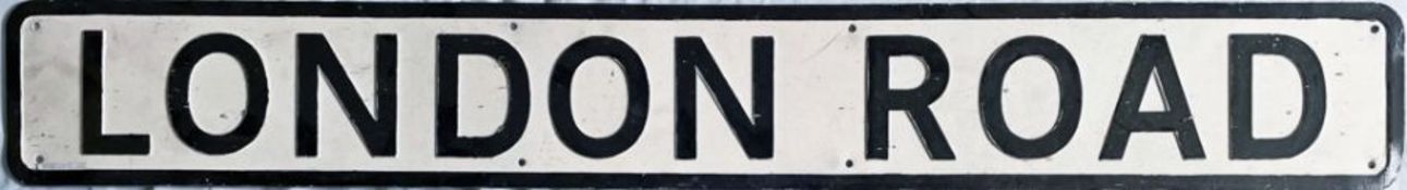 Pressed-alloy ROAD SIGN 'London Road'. Said by vendor to be from Burgess Hill, West Sussex. Measures