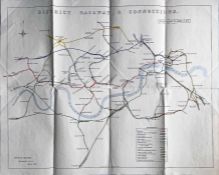 1893 District Railway MAP "District Railway & Connections". Shows the company's lines in red and all