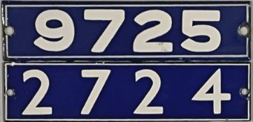 Pair of London Underground enamel CAR NUMBERPLATES from 62-Stock non-driving motor car 9725 and