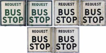 Trio of 1950s Eastern National double-sided, cast-alloy BUS STOP FLAGS, the request versions. One is