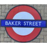 London Underground enamel PLATFORM ROUNDEL SIGN from Baker Street on the Bakerloo, Hammersmith &