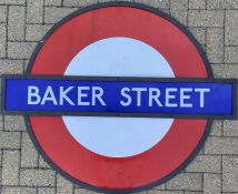 London Underground enamel PLATFORM ROUNDEL SIGN from Baker Street on the Bakerloo, Hammersmith &
