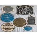 Selection (7) of RAILWAY WAGON PLATES, 6 are cast-iron, 1 is brass. A variety of builders, all are