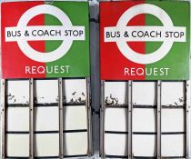 London Transport enamel BUS & COACH STOP FLAG (request). A 1950s/60s 'bullseye'-style, E9-size,
