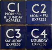 Selection (4) of London Transport bus stop enamel E-PLATES for Croydon flat-fare express routes C1