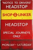 Selection (5 ) of London Transport bus stop enamel Q-PLATES comprising 'Notice to Drivers' Headstop,