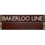 London Underground Standard or 1938 Tube Stock enamel CAB DESTINATION PLATE 'Bakerloo Line' on a