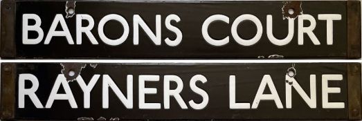 London Underground Standard or 1938-Tube Stock enamel CAB DESTINATION PLATE for Barons Court/Rayners