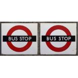 1940s/50s London Transport enamel BUS STOP FLAG, the 'compulsory' version. Double-sided with two