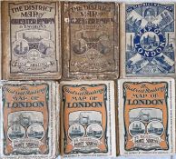 Selection (6) of District Railway fold-out MAPS comprising 2 x c1907 2nd edition 'Greater London &