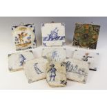 A collection of ten delft tiles, 18th century and later, to include a ship decorated example 13cm