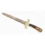 A hunting short sword, 19th century, probably German, the 23.5cm double edged blade with triple
