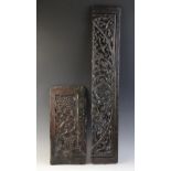 An early 16th century carved oak panel, English, circa 1520, with fruiting vine, 18.5cm x 40cm