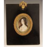 English school (19th century), A portrait miniature depicting a young lady, Watercolour on ivory,