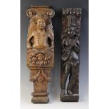 A carved oak figural term, circa 1600, the standing figure carved playing a mandolin, 41cm long,
