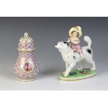 * A Derby figural group naturalistically modelled as a young girl riding a large dog, 19th